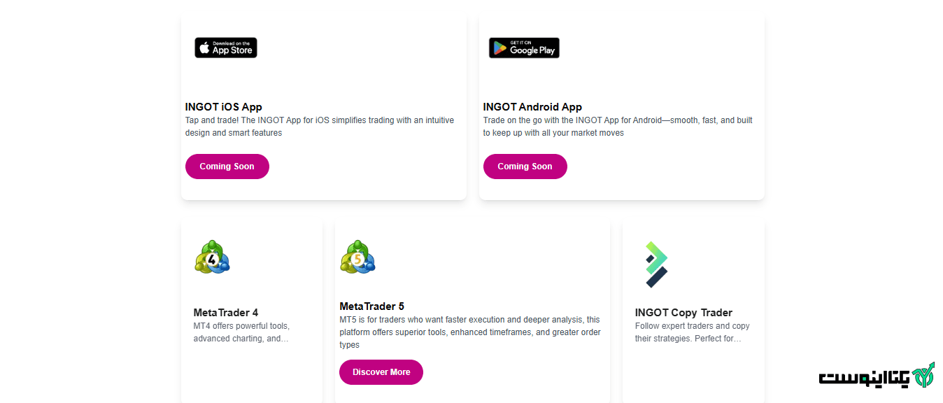 اپلیکیشن و پلتفرم های معاملاتی بروکر اینگات